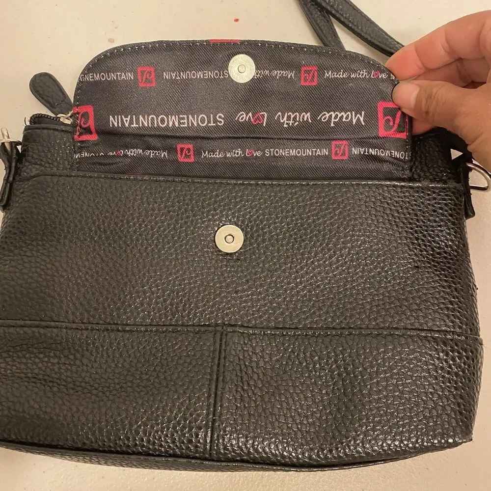 Bounded Leather Pebbled Crossbody Shoulder Bag Stone Mountain Black Adj Strap